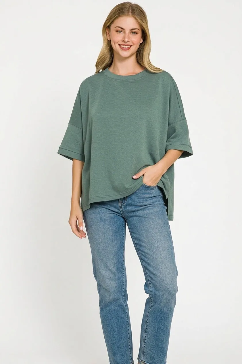 Zenana Full Size Scuba Round Neck Top With Side Slits Plus Size sold by Charming Charlie product image thumbnail 3