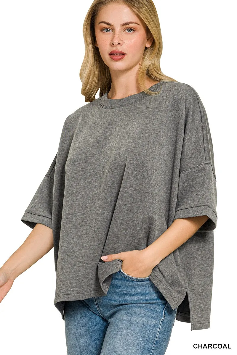 Zenana Full Size Scuba Round Neck Top With Side Slits Plus Size sold by Charming Charlie product image thumbnail 2