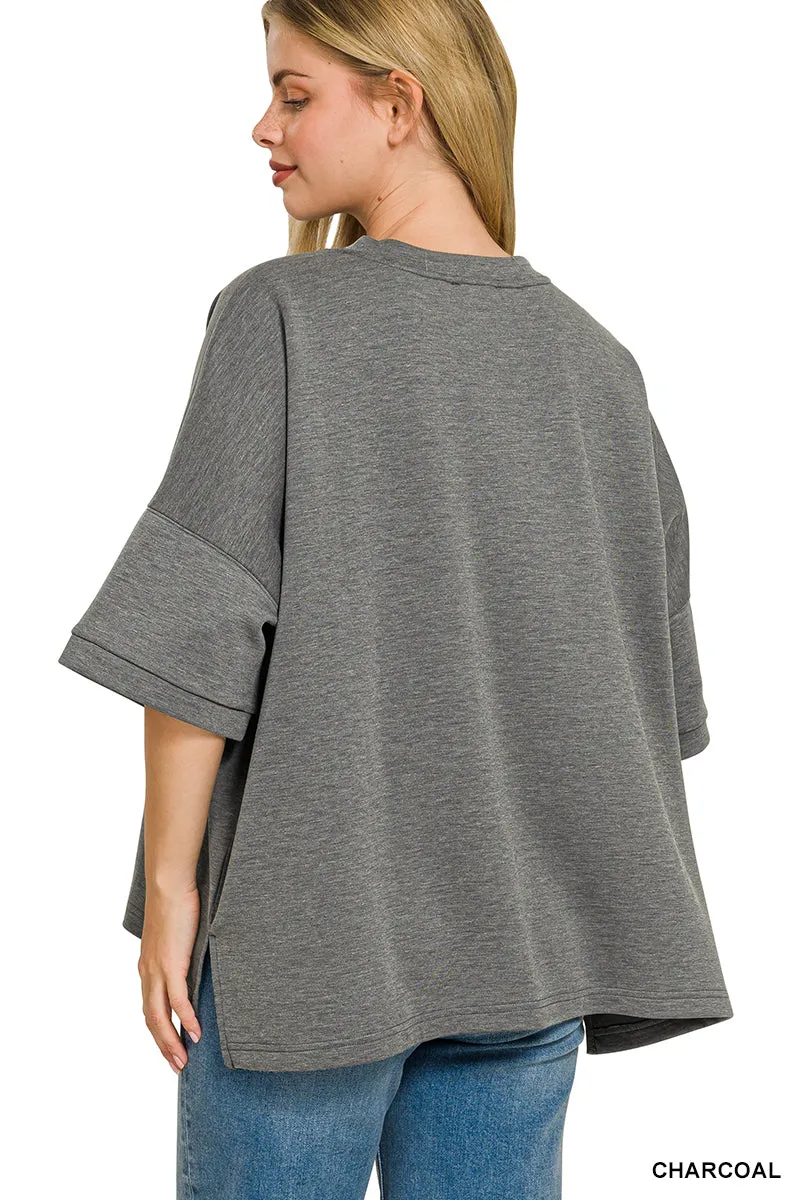 Zenana Full Size Scuba Round Neck Top With Side Slits Plus Size sold by Charming Charlie product image thumbnail 3