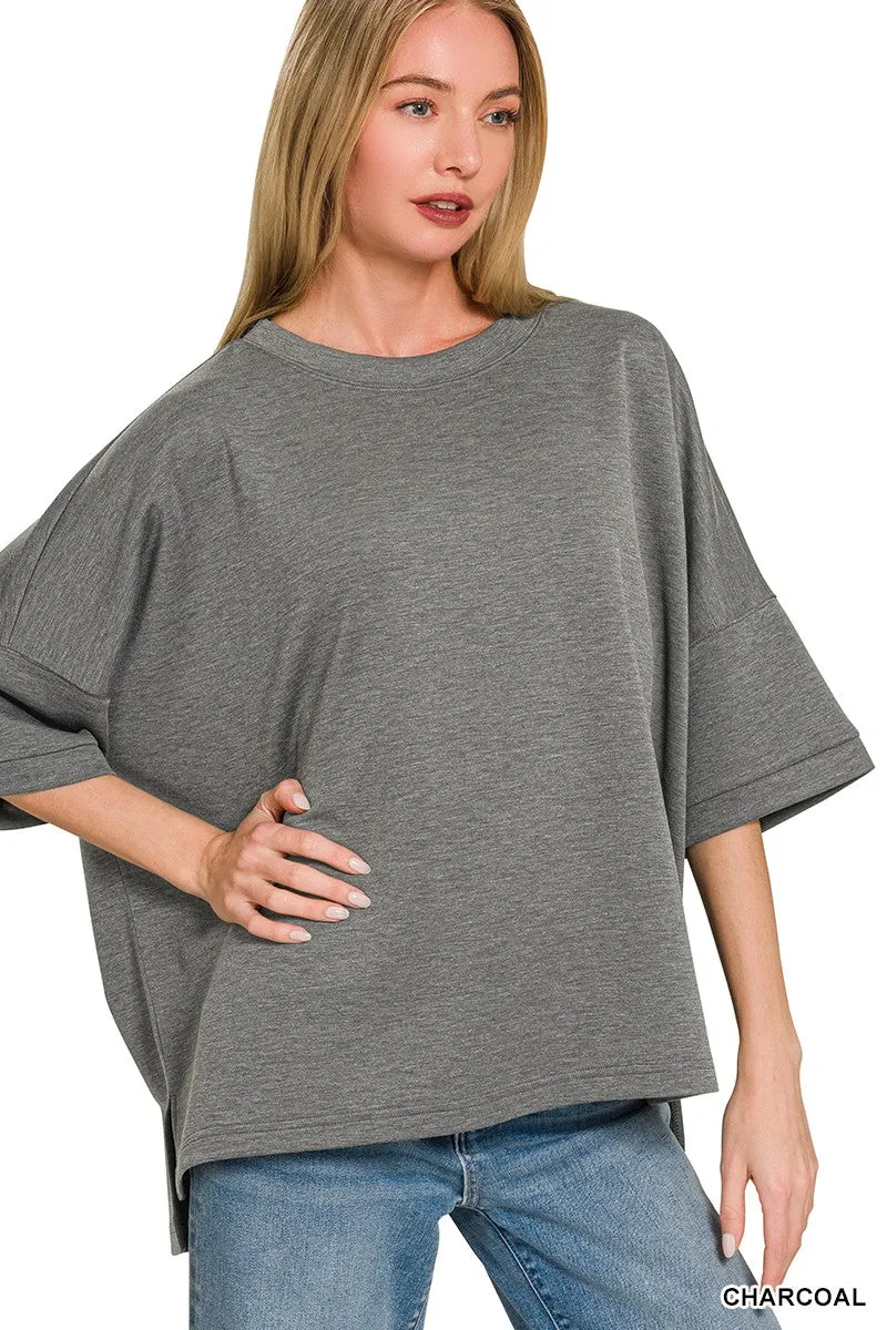 Zenana Full Size Scuba Round Neck Top With Side Slits Plus Size sold by Charming Charlie product image thumbnail 4