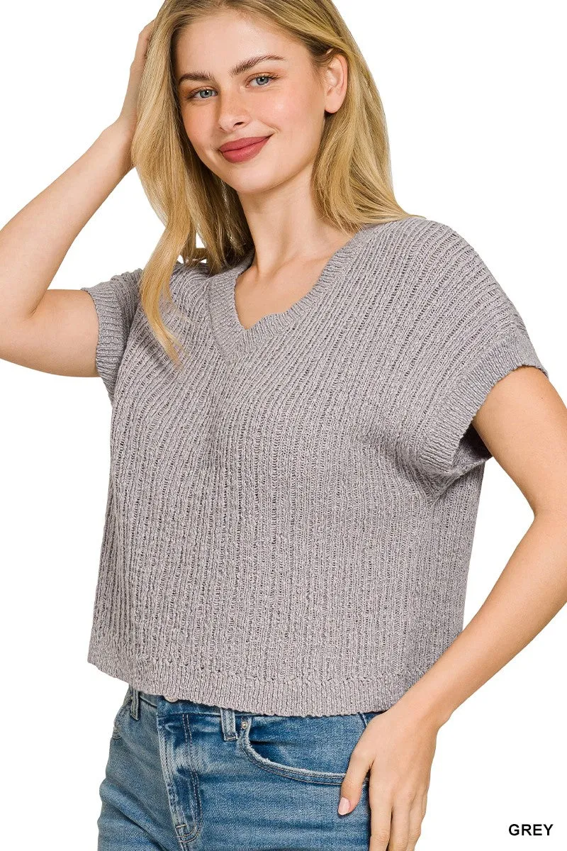 Zenana Textured Knit V-Neck Cropped Sweater sold by Charming Charlie product image thumbnail 2