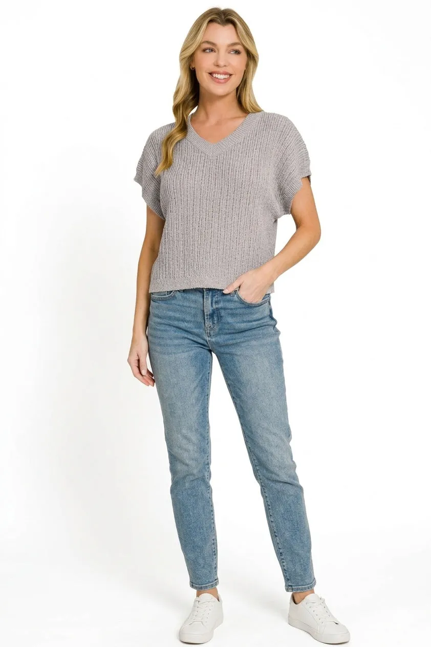 Zenana Textured Knit V-Neck Cropped Sweater sold by Charming Charlie product image thumbnail 3