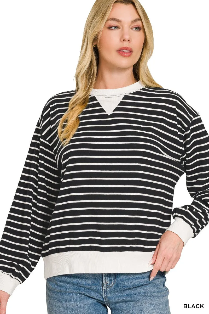 Zenana Striped Rib Banded Sweatshirt sold by Charming Charlie