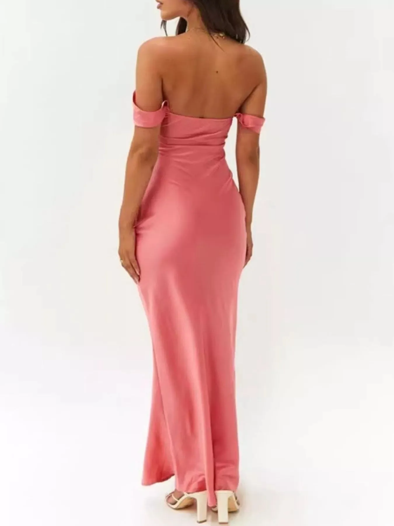 Off-Shoulder Satin Maxi Dress sold by Charming Charlie product image thumbnail 5