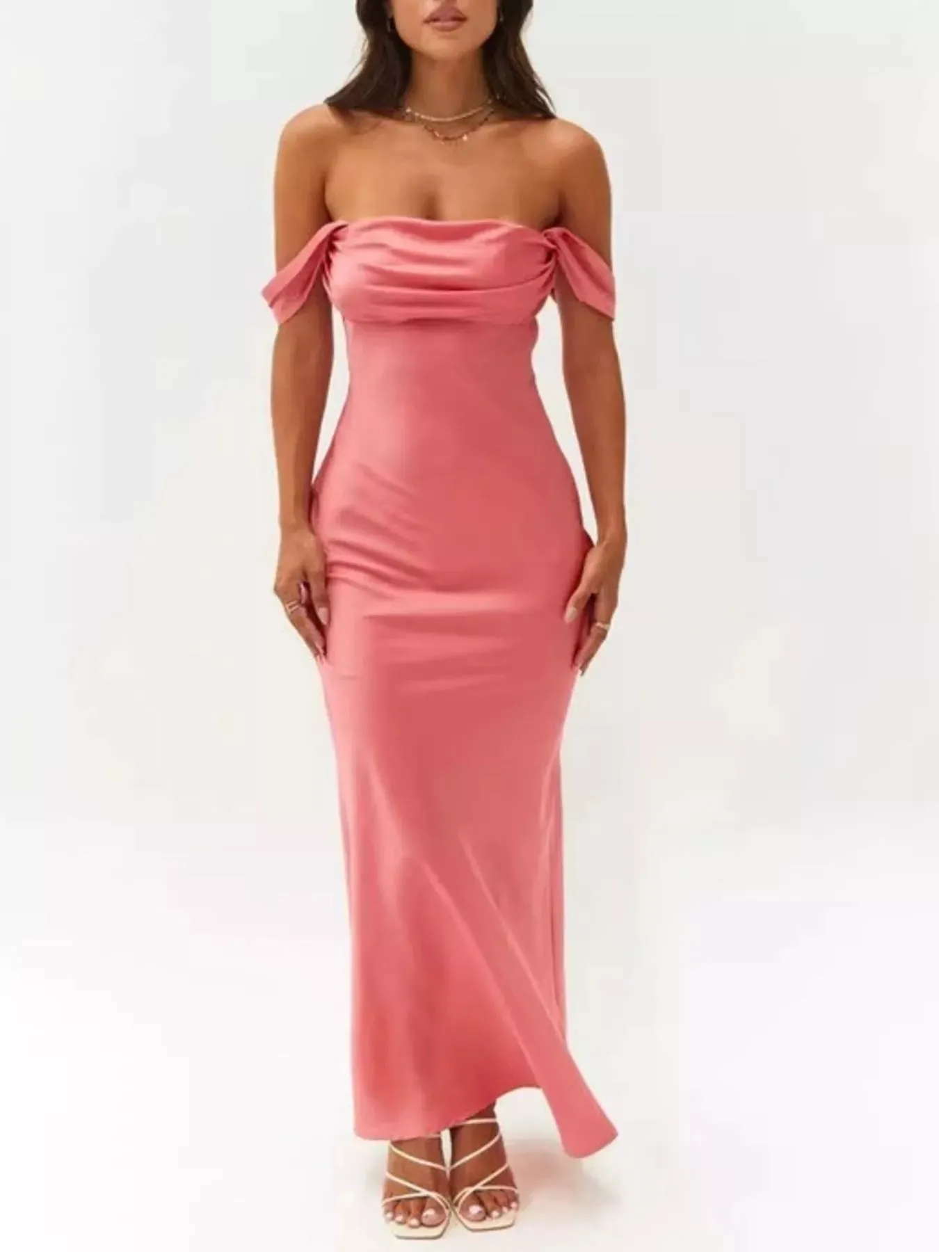 Off-Shoulder Satin Maxi Dress sold by Charming Charlie product image thumbnail 3