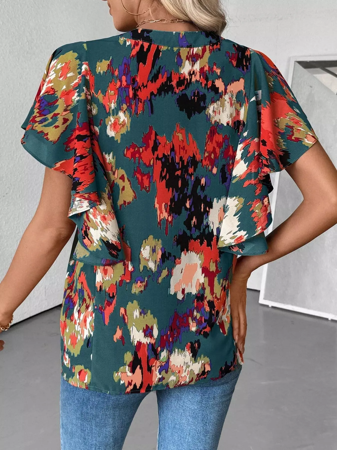 Abstract Print Ruffle Sleeve Blouse sold by Charming Charlie product image thumbnail 5