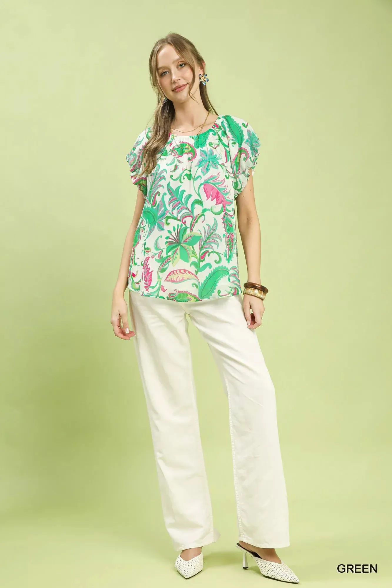 Umgee Tropical Paisley Puff Sleeve Blouse sold by Charming Charlie product image thumbnail 4