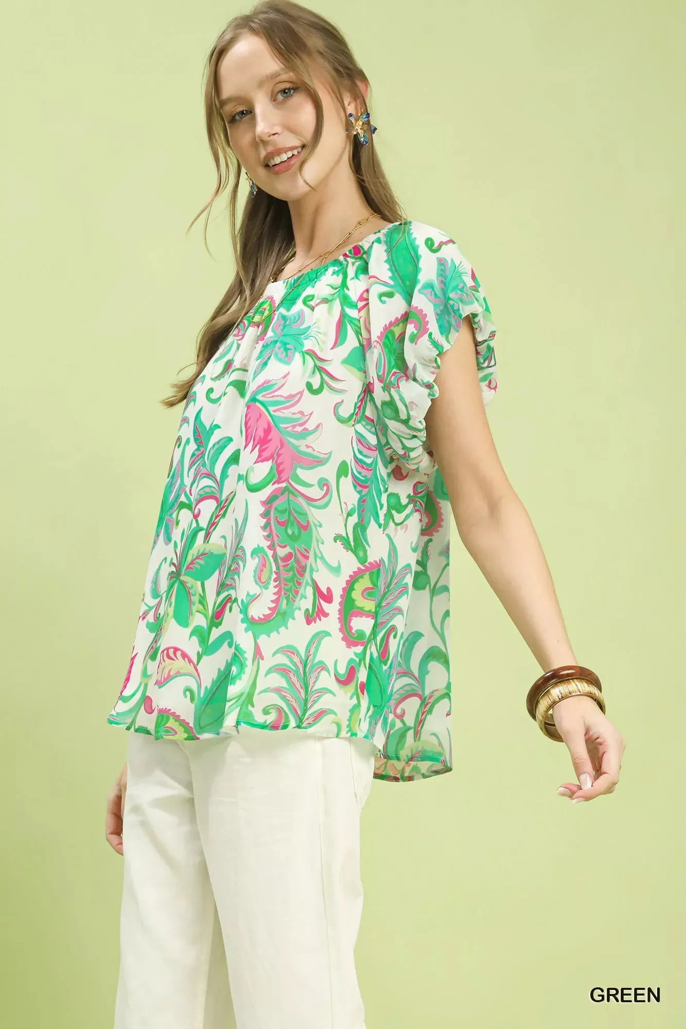 Umgee Tropical Paisley Puff Sleeve Blouse sold by Charming Charlie product image thumbnail 2