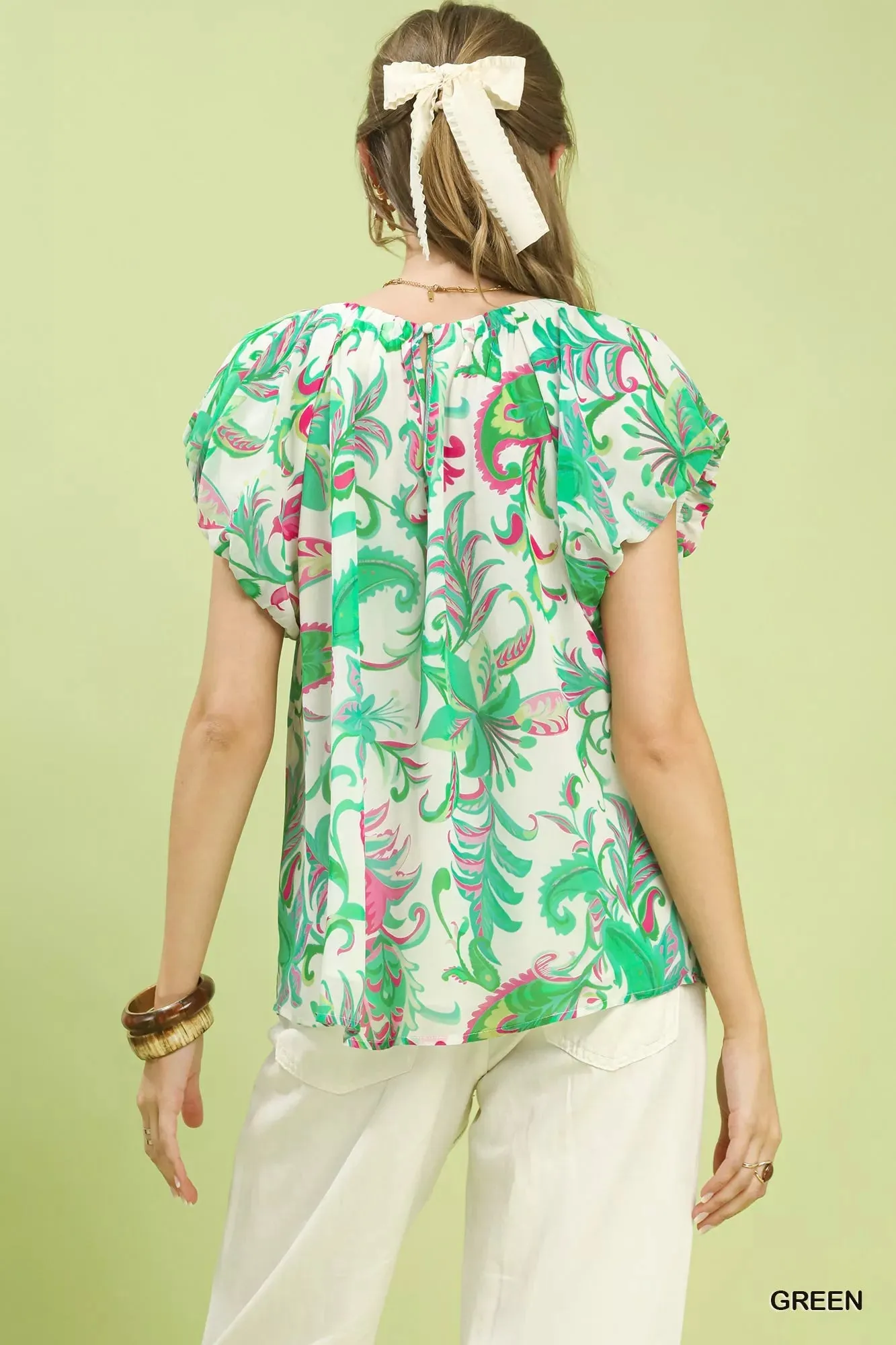 Umgee Tropical Paisley Puff Sleeve Blouse sold by Charming Charlie product image thumbnail 3