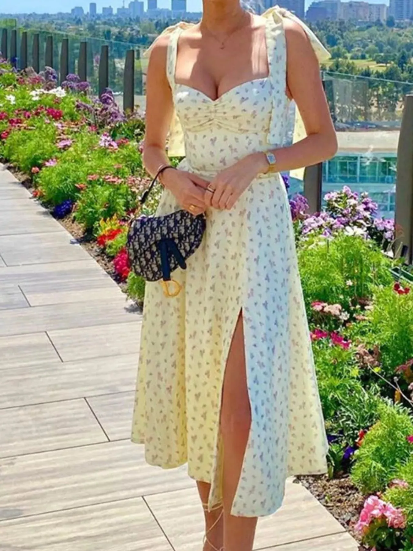 Floral Print Tie Shoulder Slit Midi Dress sold by Charming Charlie product image thumbnail 4