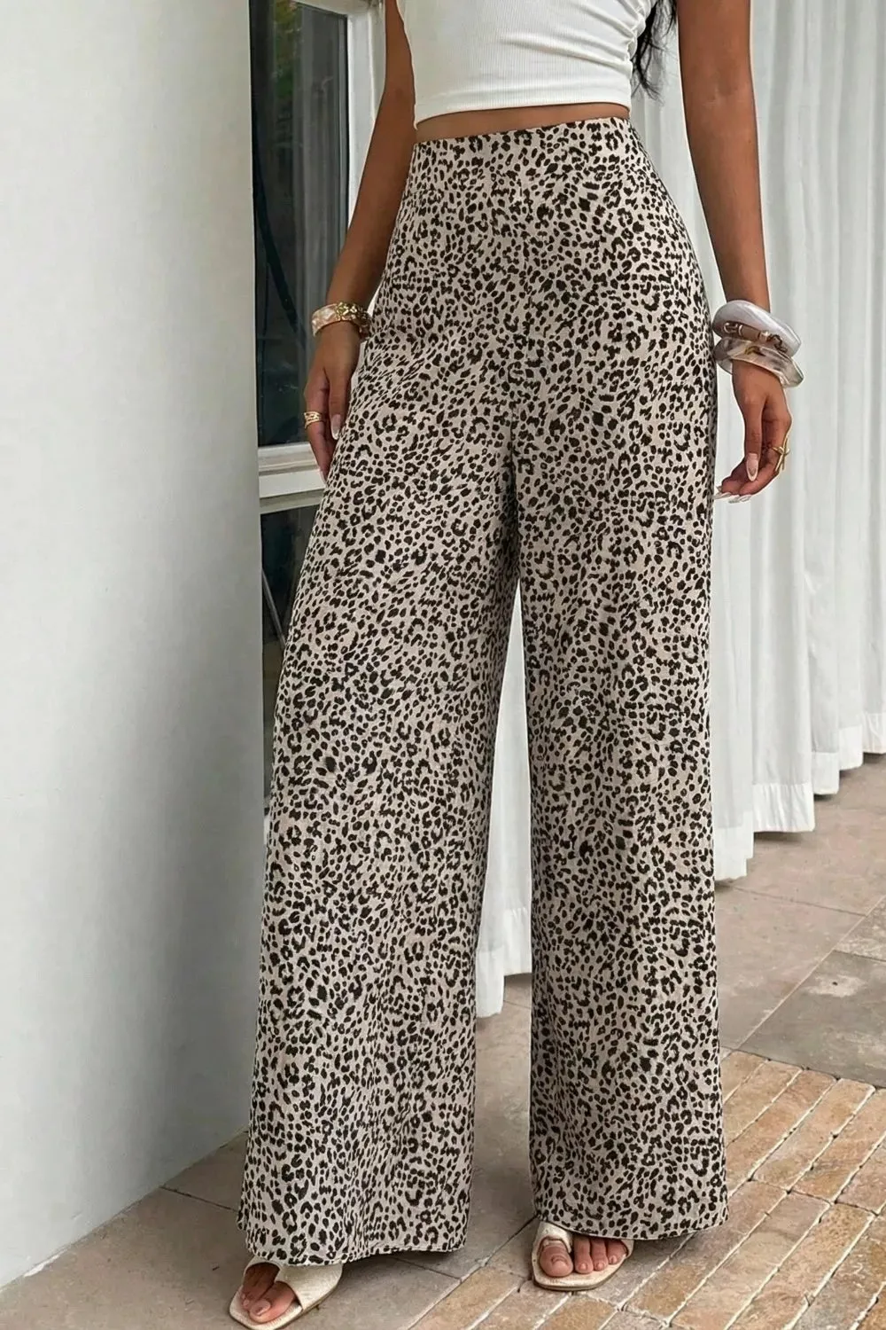 Leopard Print High Waist Wide Leg Pants sold by Charming Charlie