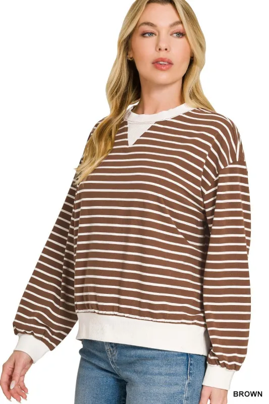 Zenana Striped Rib Banded Sweatshirt made by Trendsi