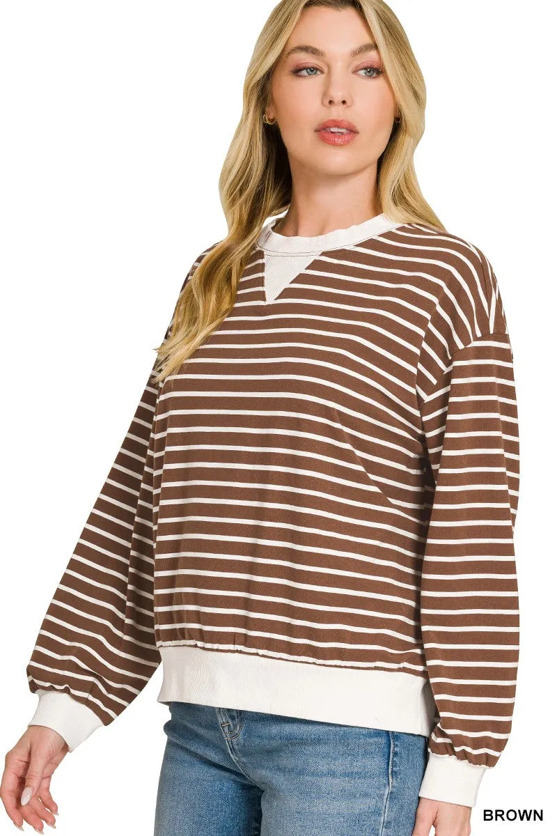 Zenana Striped Rib Banded Sweatshirt sold by Charming Charlie
