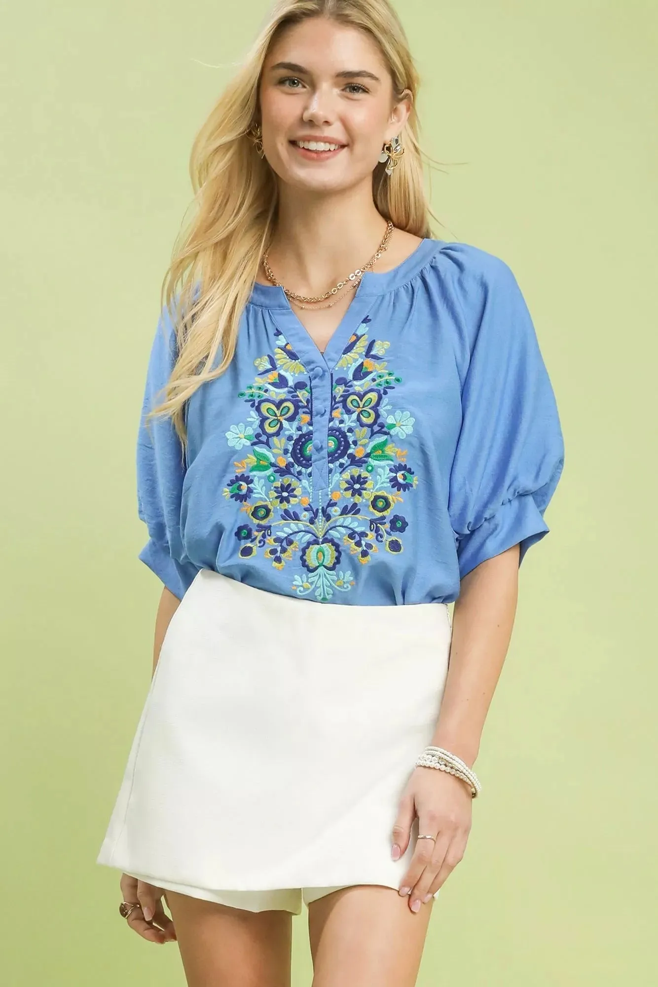 Umgee Embroidered Puff Sleeve Blouse sold by Charming Charlie