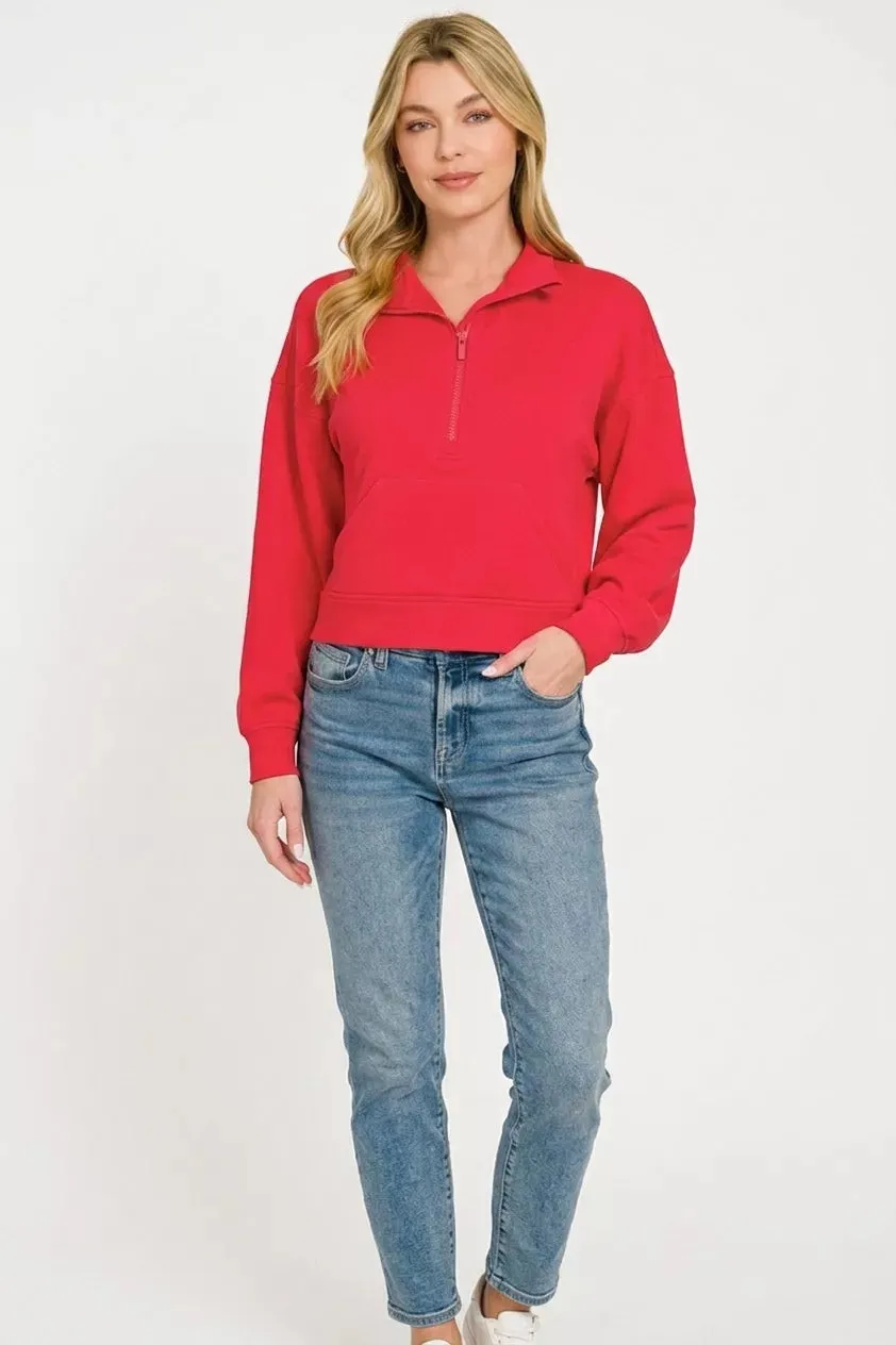 Zenana Scuba Half Zip Pullover With Kangaroo Pockets sold by Charming Charlie product image thumbnail 3