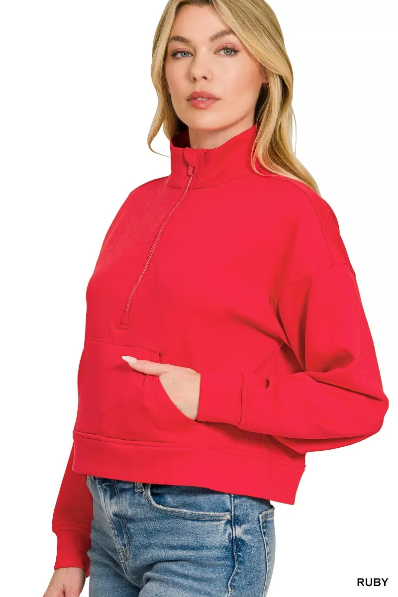 Zenana Scuba Half Zip Pullover With Kangaroo Pockets sold by Charming Charlie product image thumbnail 2