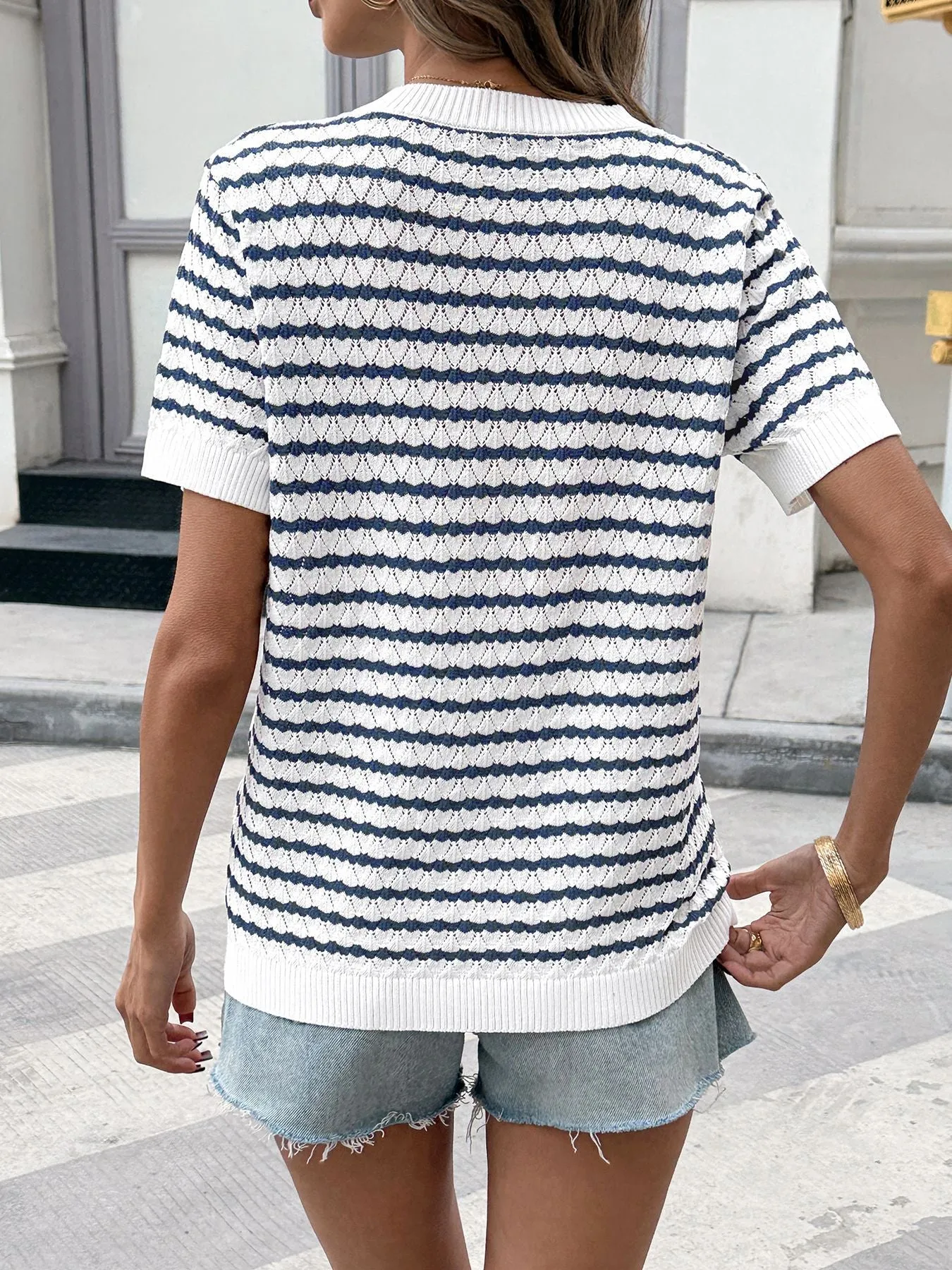 Striped Button Detail Short Sleeve Knit Top sold by Charming Charlie product image thumbnail 5