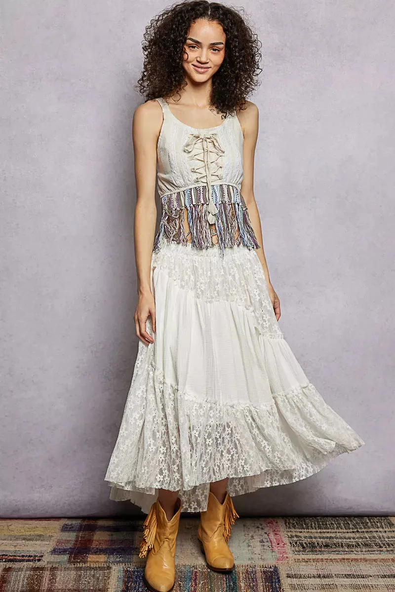 POL Lace-Up Fringe Hem Tank with Lace Detail sold by Charming Charlie product image thumbnail 5