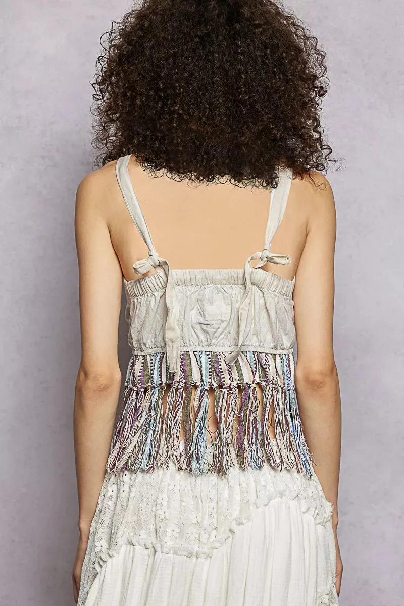 POL Lace-Up Fringe Hem Tank with Lace Detail sold by Charming Charlie product image thumbnail 4