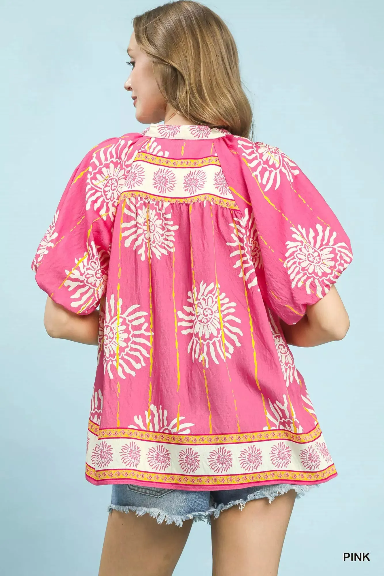 Umgee Floral Border Smocked V-Neck Boho Blouse sold by Charming Charlie product image thumbnail 3