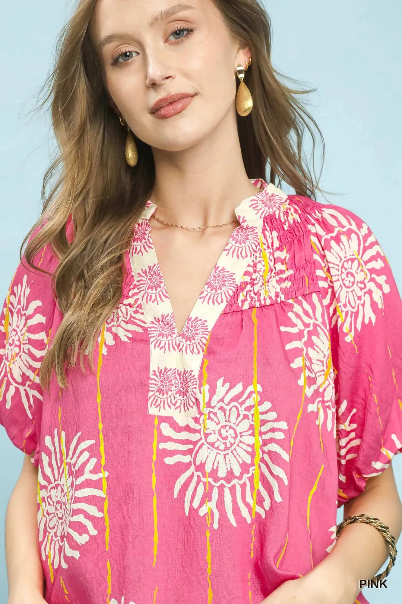 Umgee Floral Border Smocked V-Neck Boho Blouse sold by Charming Charlie product image thumbnail 4