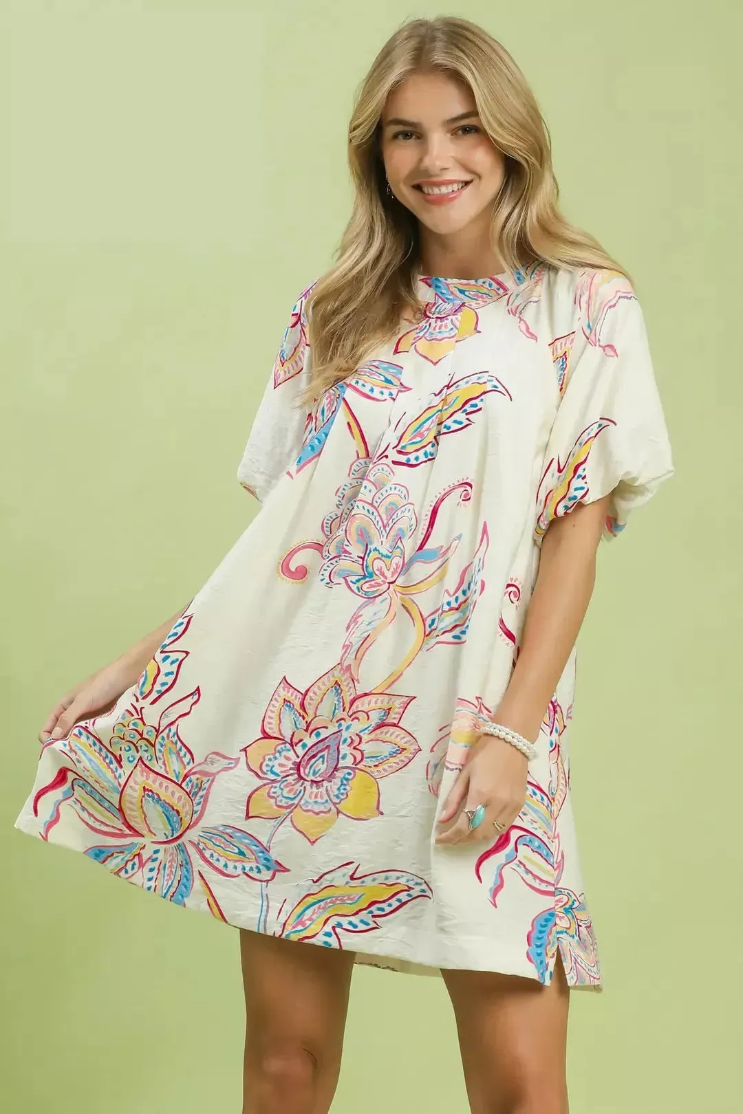 Umgee Boho Floral Print Mini Dress with Pockets sold by Charming Charlie