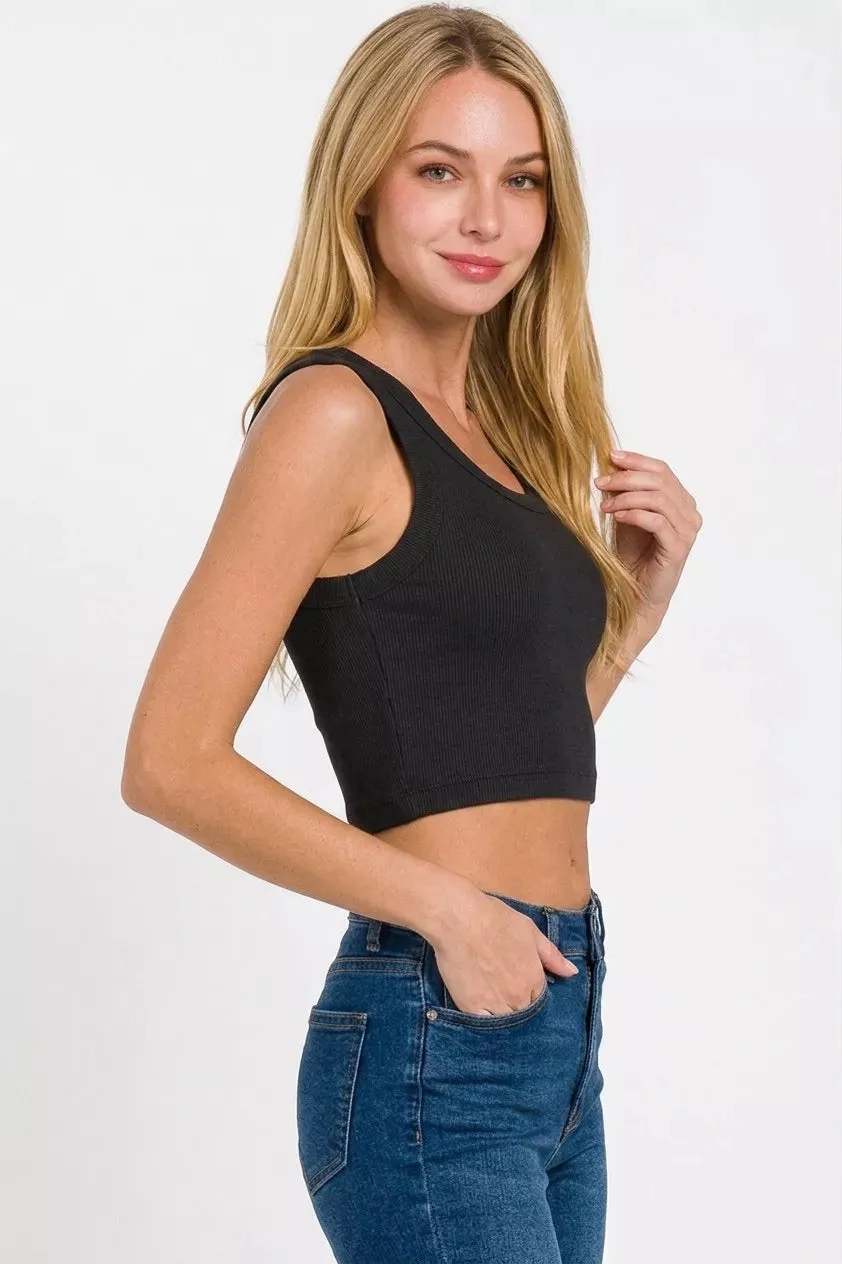 Zenana Ribbed Scoop Neck Cropped Tank Top sold by Charming Charlie product image thumbnail 3