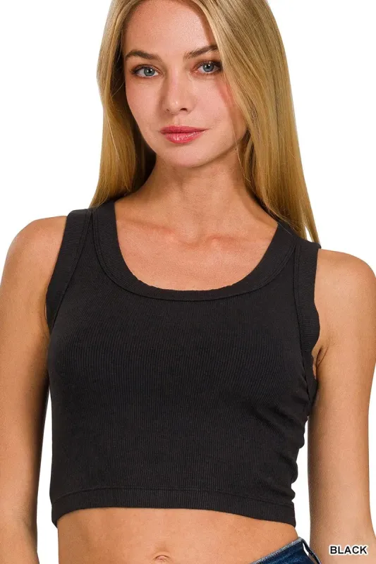 Zenana Ribbed Scoop Neck Cropped Tank Top made by Trendsi