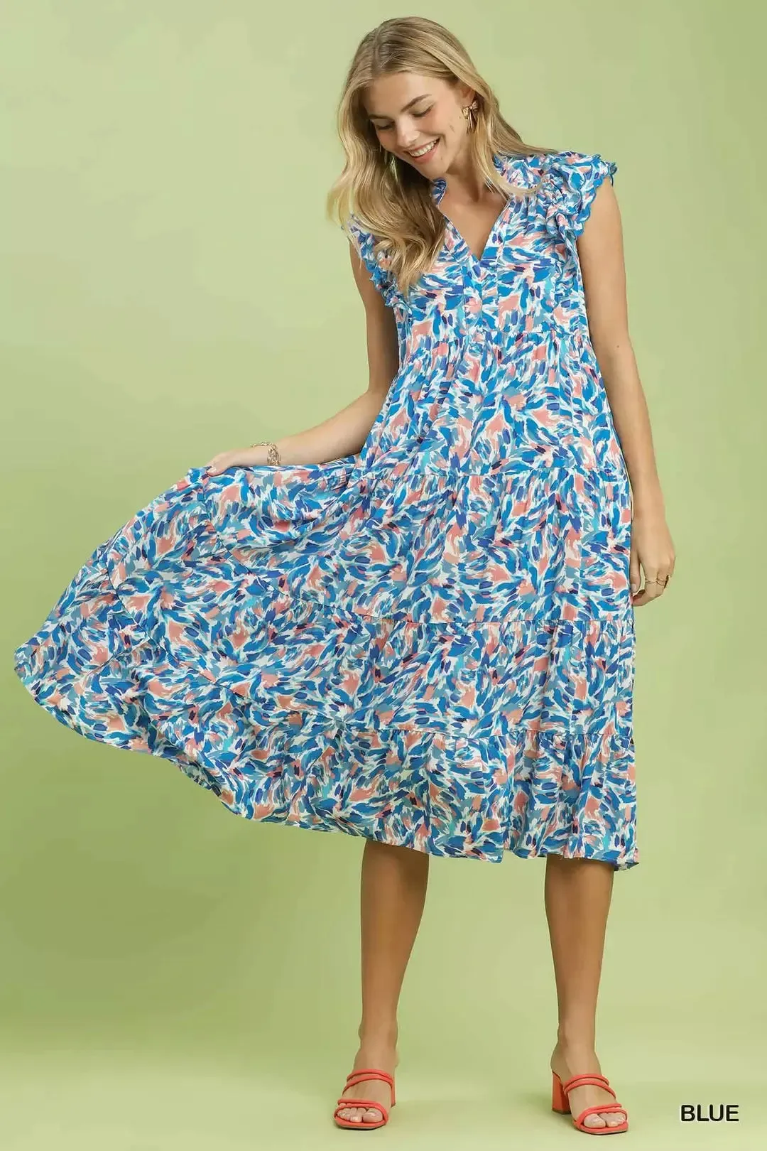 Umgee Leaf Print Midi Tiered Dress with Side Pockets sold by Charming Charlie product image thumbnail 5