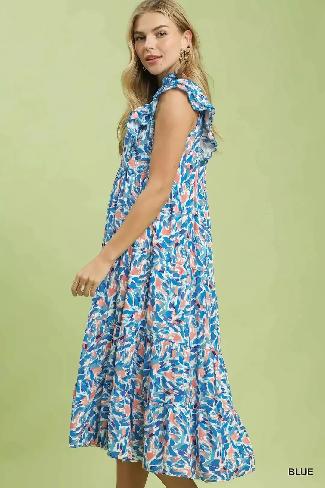 Umgee Leaf Print Midi Tiered Dress with Side Pockets sold by Charming Charlie product image thumbnail 2