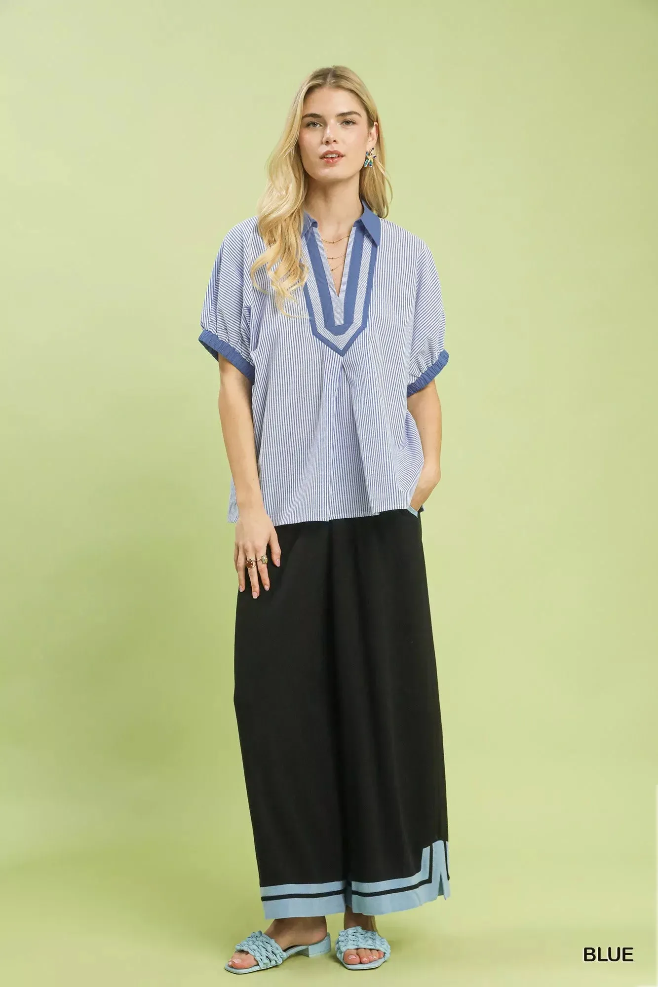 Umgee Contrast Trim Popover Stripe Top sold by Charming Charlie product image thumbnail 4