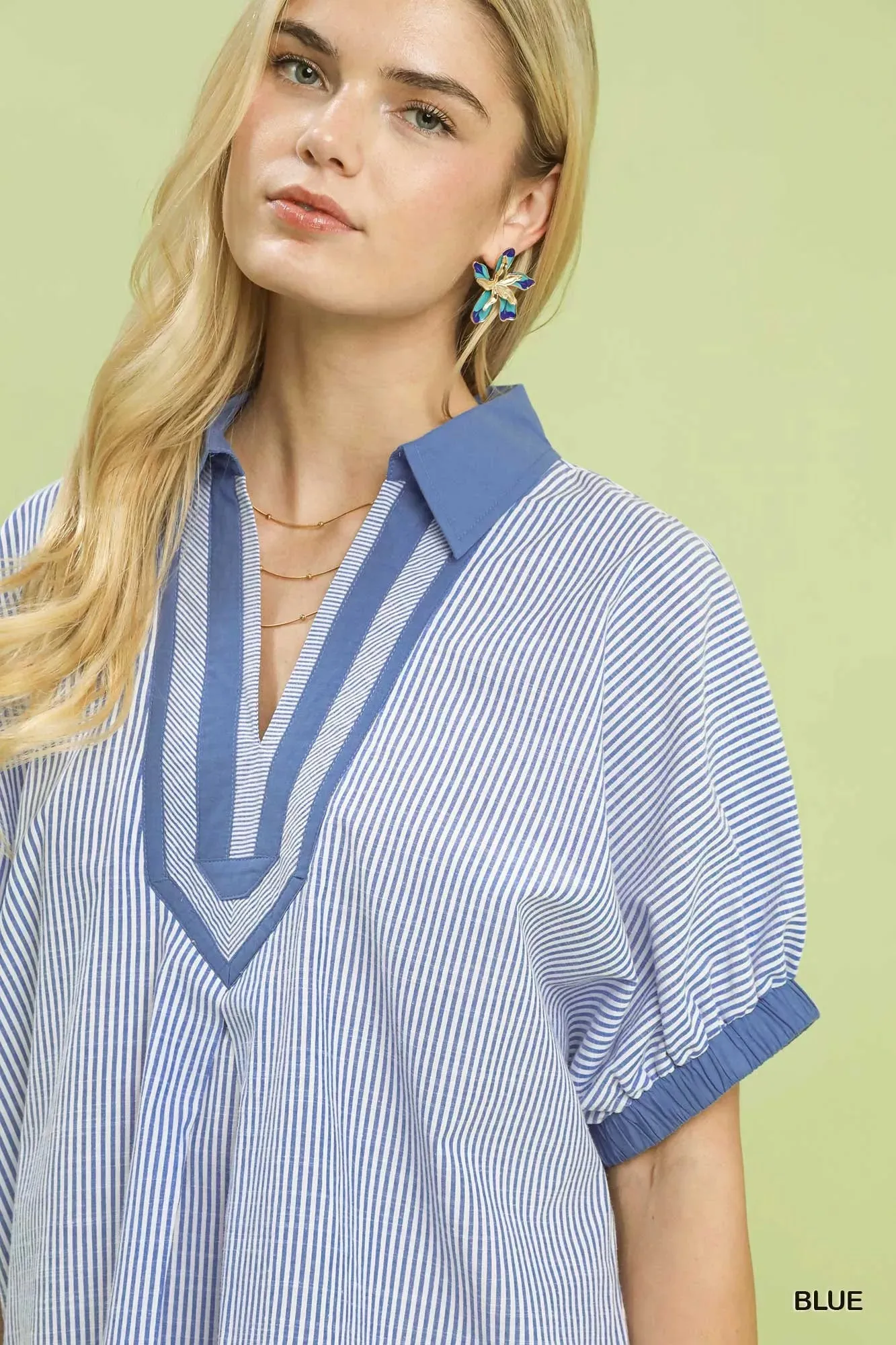 Umgee Contrast Trim Popover Stripe Top sold by Charming Charlie product image thumbnail 5