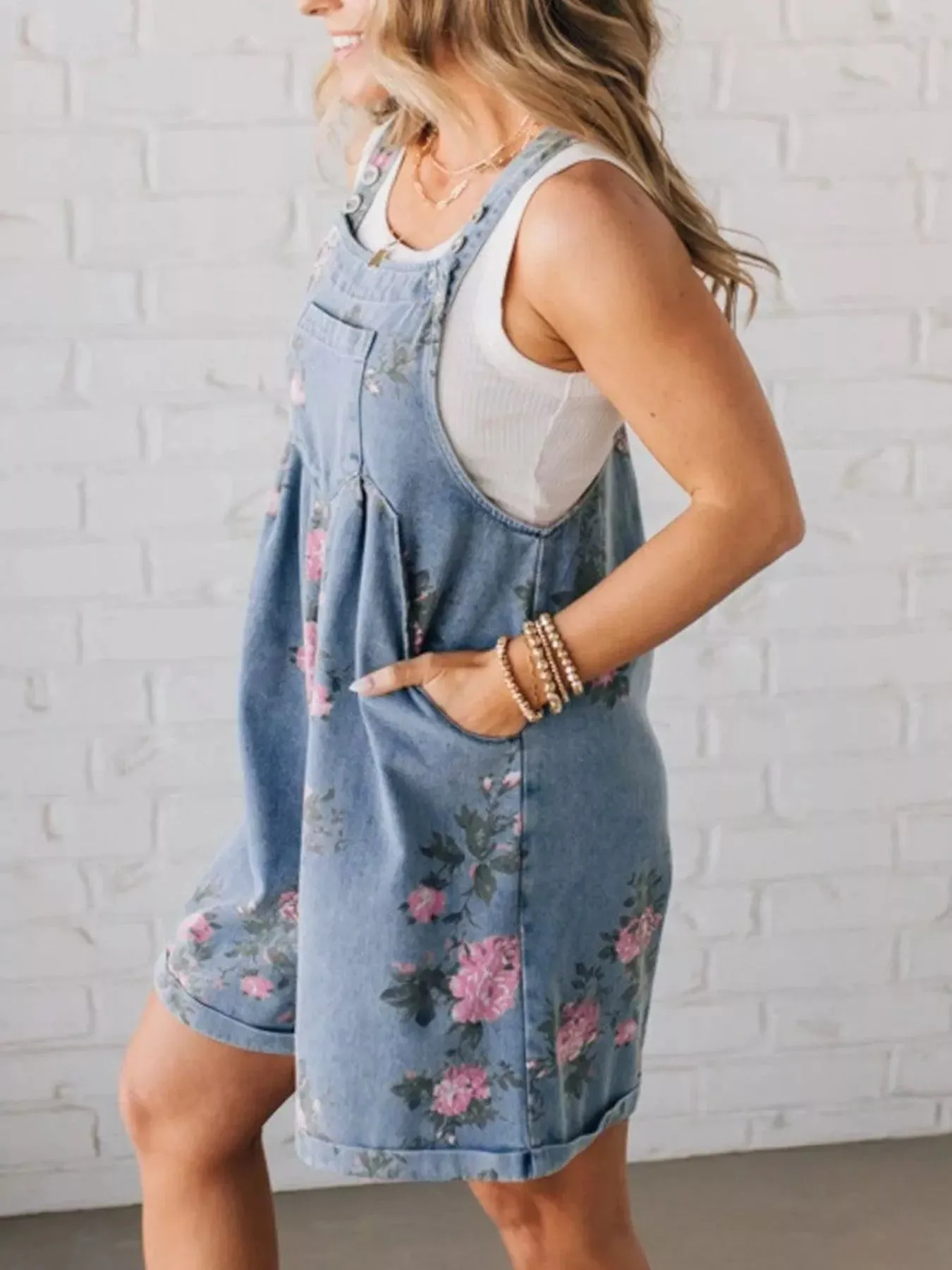 Floral Print Denim Overalls sold by Charming Charlie product image thumbnail 3