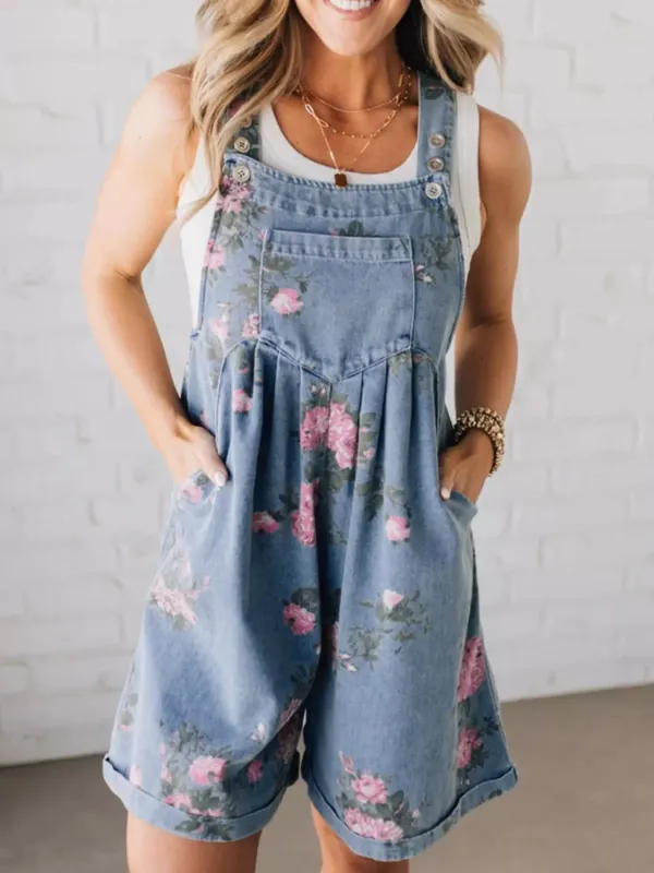 Floral Print Denim Overalls made by Trendsi