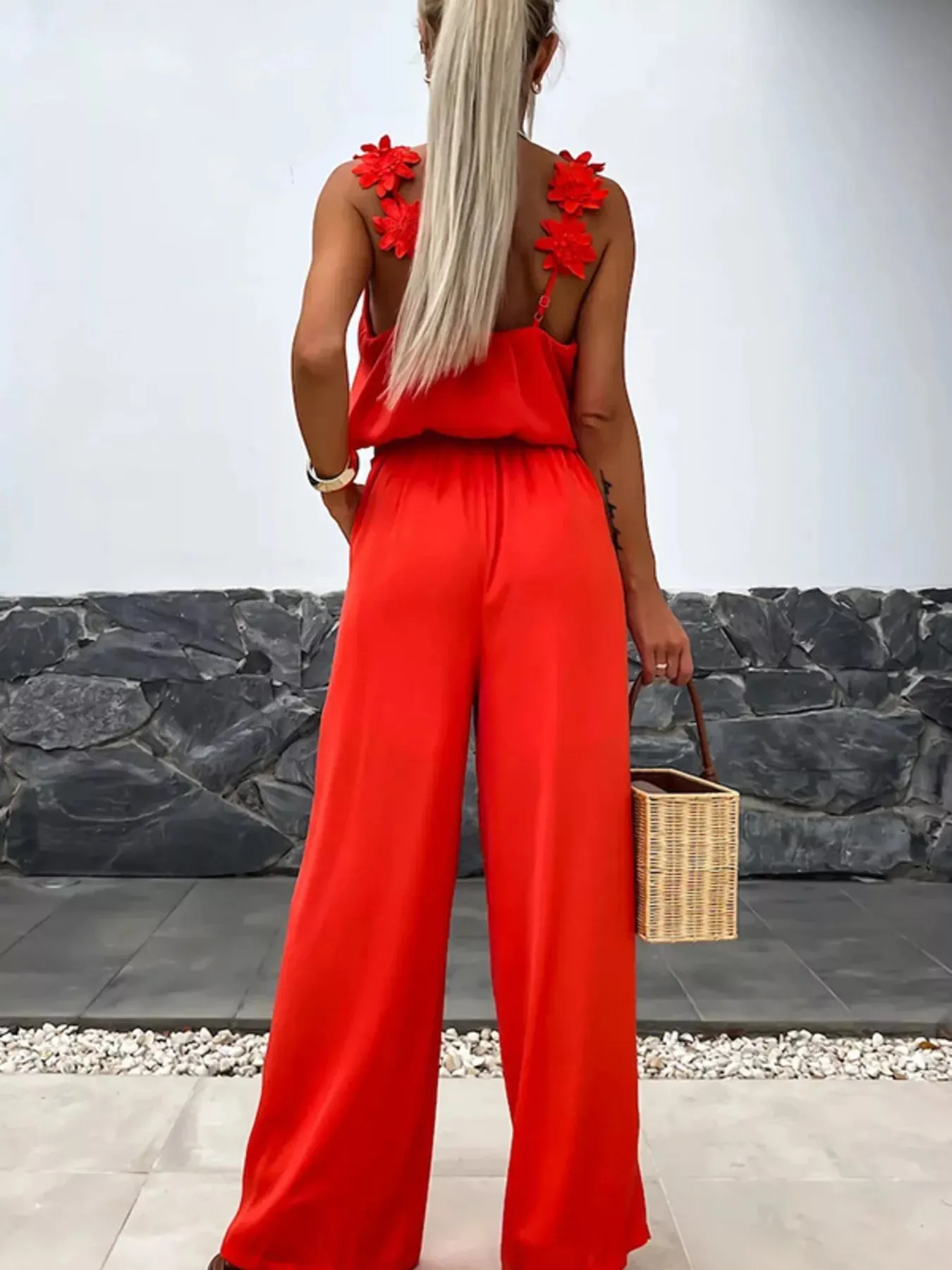 Floral Applique V-Neck Wide Leg Jumpsuit sold by Charming Charlie product image thumbnail 3