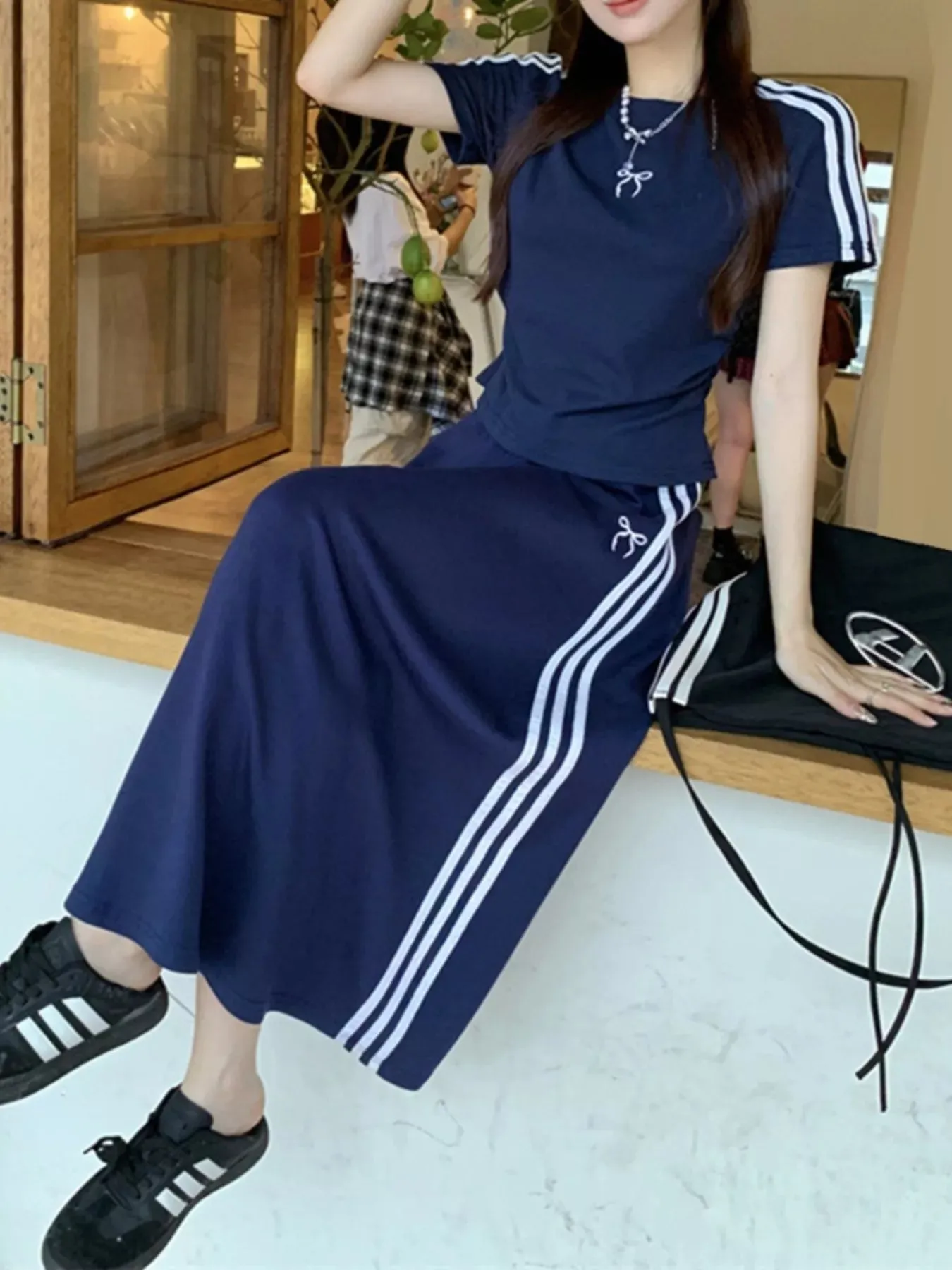 Striped Round Neck Tee and Skirt Set sold by Charming Charlie product image thumbnail 2
