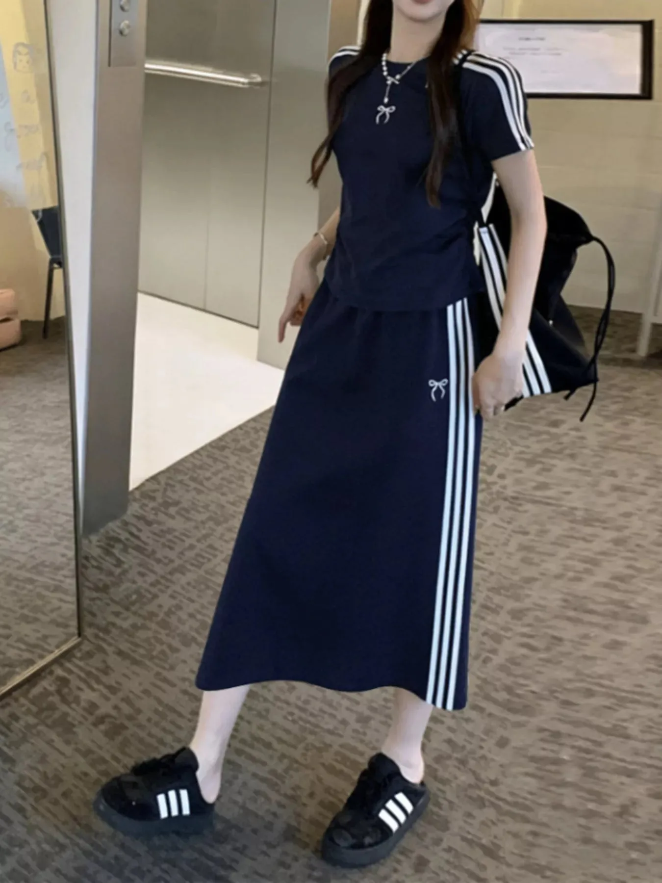 Striped Round Neck Tee and Skirt Set sold by Charming Charlie product image thumbnail 3