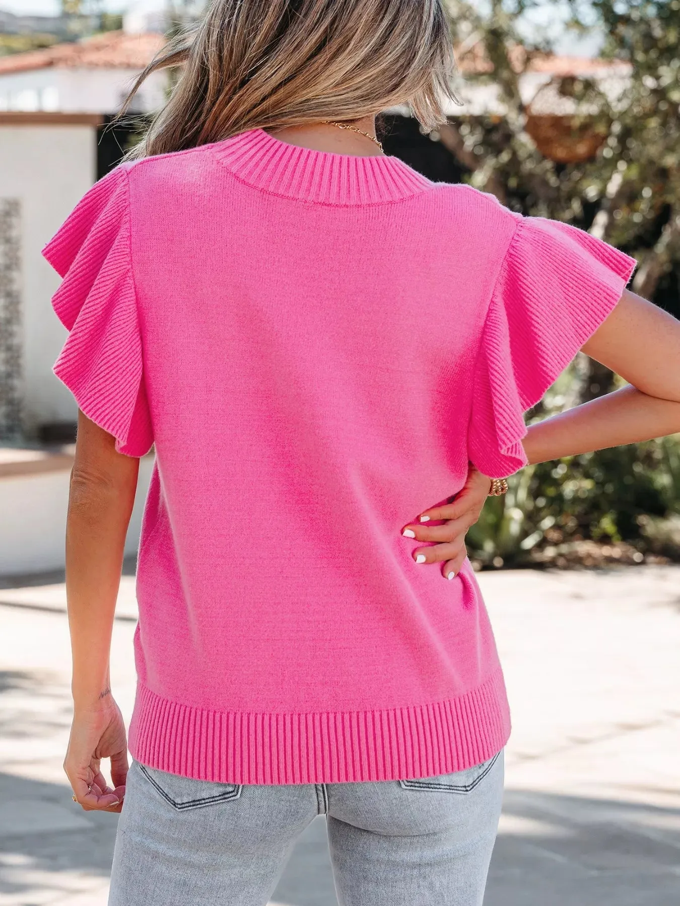 Ruffle Sleeve Round Neck Sweater sold by Charming Charlie product image thumbnail 2