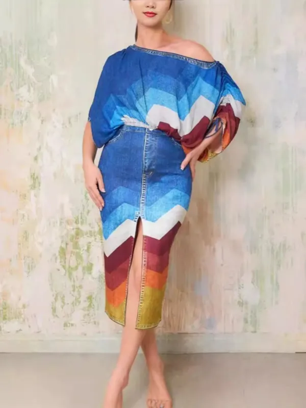One Shoulder Top and Slit Skirt Set made by Trendsi