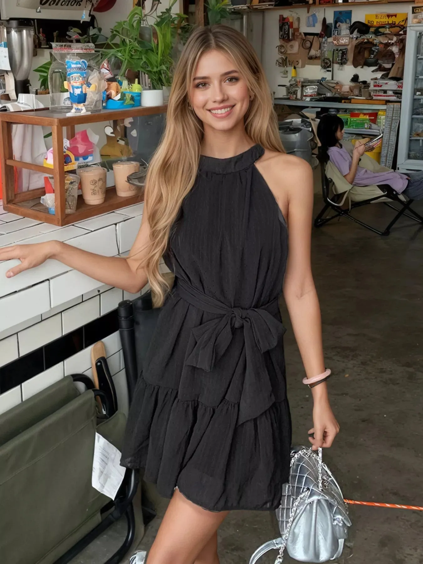 Sleeveless Tie Waist Mini Dress sold by Charming Charlie