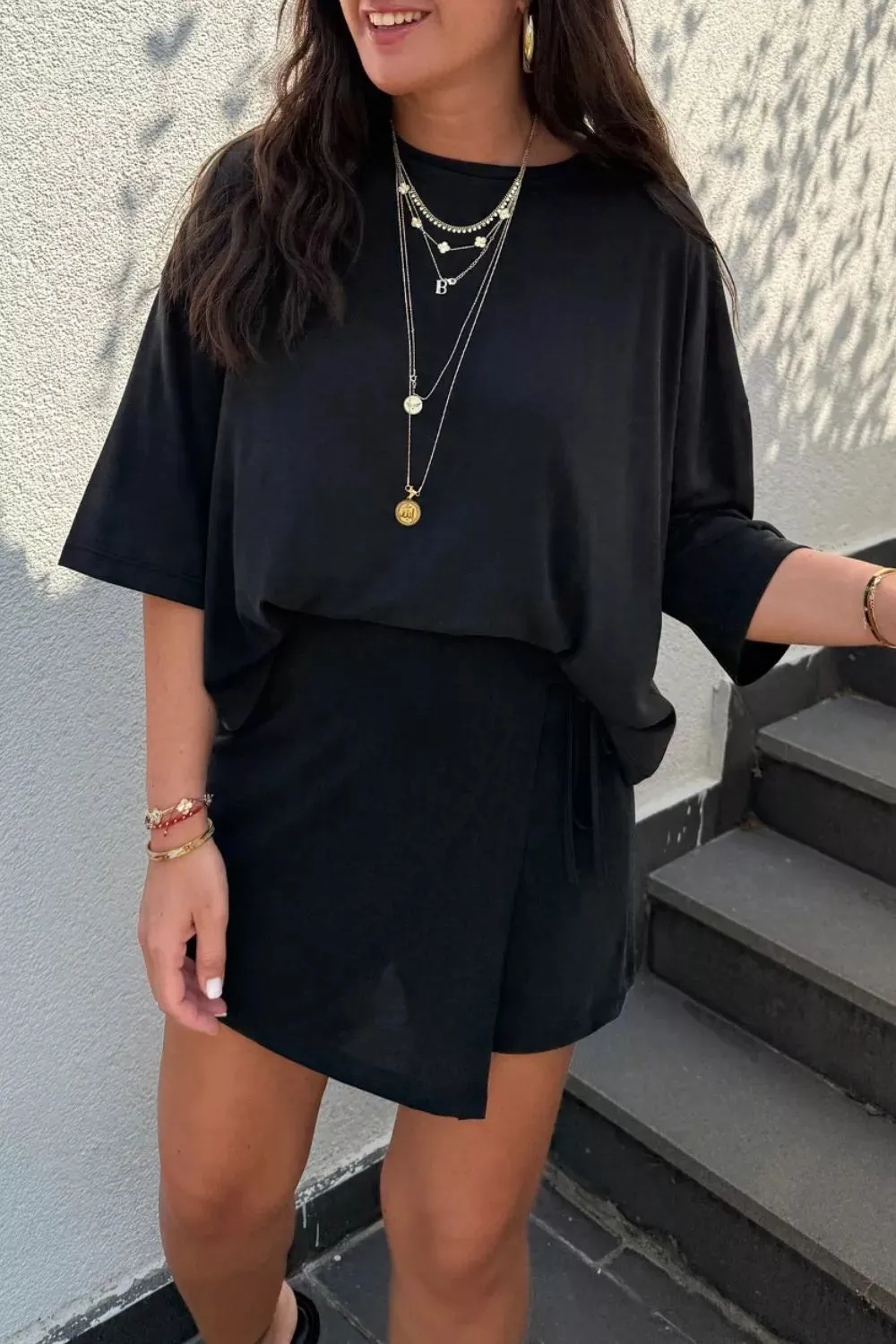 Solid Color Oversize Tee Tie Wrap Mini Skort 2pcs Set sold by Charming Charlie product image thumbnail 2