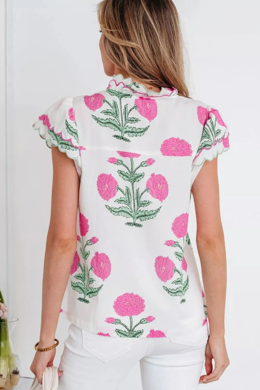 Contrast Scallop Trim Layered Short Sleeve V Neck Blouse sold by Charming Charlie product image thumbnail 3