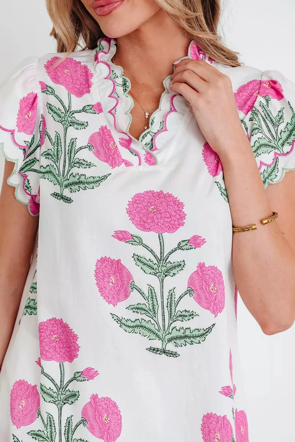 Contrast Scallop Trim Layered Short Sleeve V Neck Blouse sold by Charming Charlie product image thumbnail 5