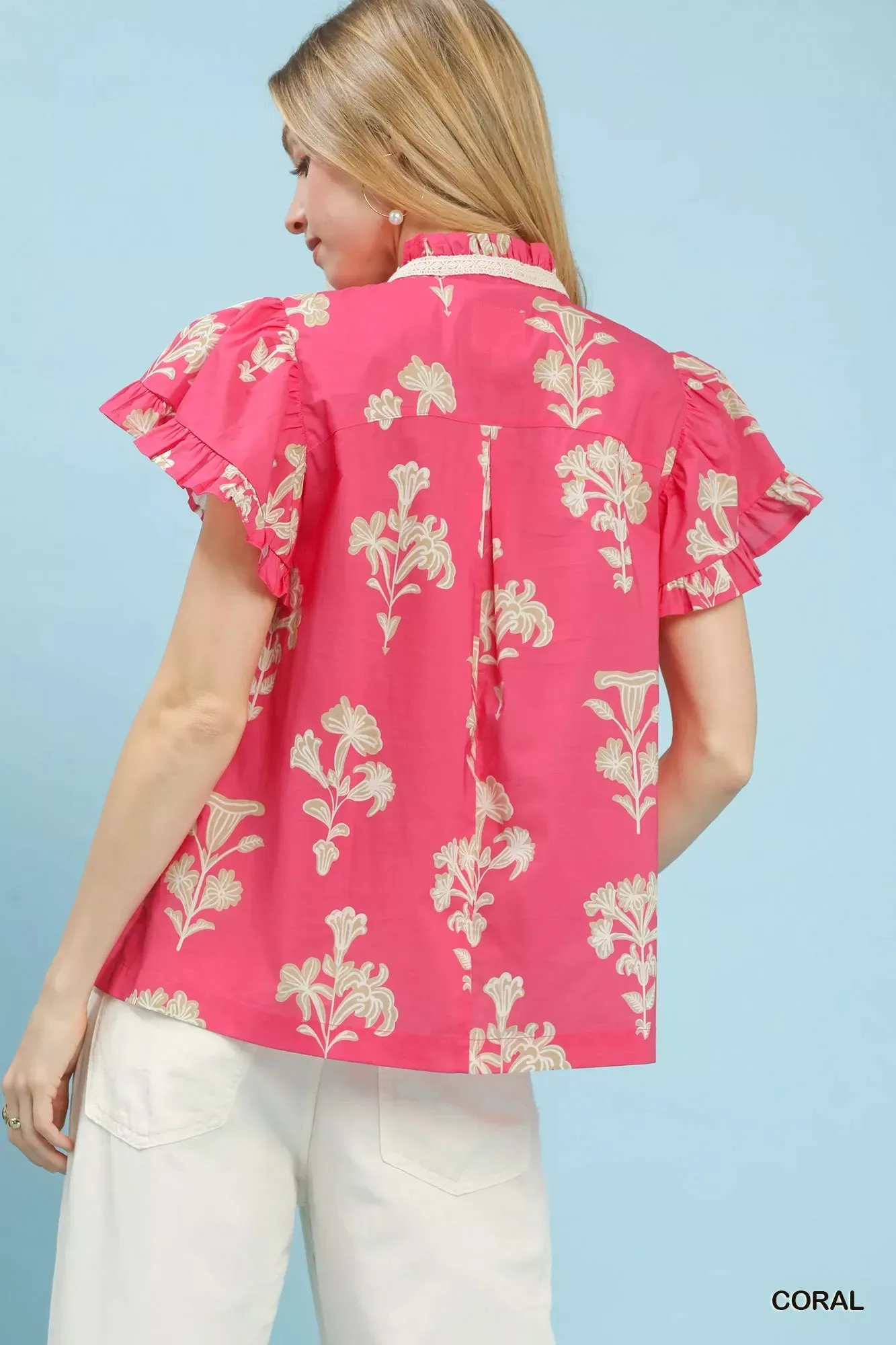 Umgee Floral Ruffle Sleeve Split-Neck Top sold by Charming Charlie product image thumbnail 3