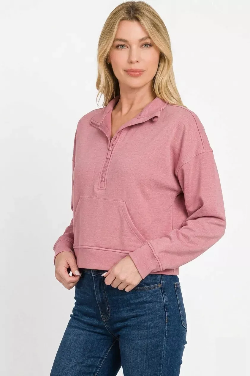 Zenana Scuba Half Zip Pullover With Kangaroo Pockets sold by Charming Charlie product image thumbnail 3