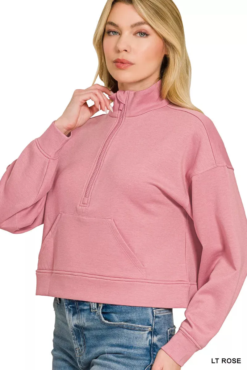 Zenana Scuba Half Zip Pullover With Kangaroo Pockets sold by Charming Charlie product image thumbnail 2
