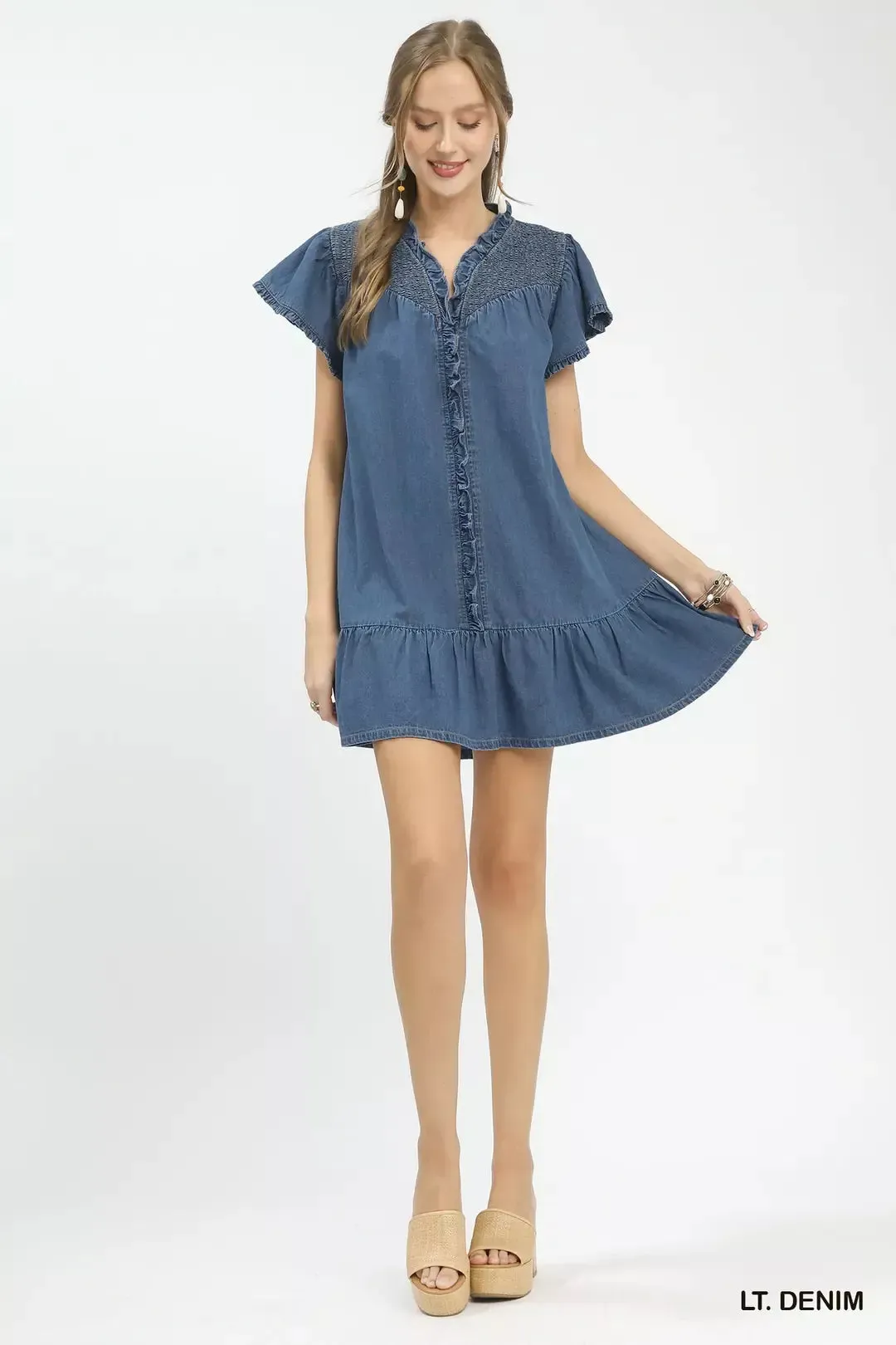 Umgee Ruffled Washed Denim Dress sold by Charming Charlie product image thumbnail 4