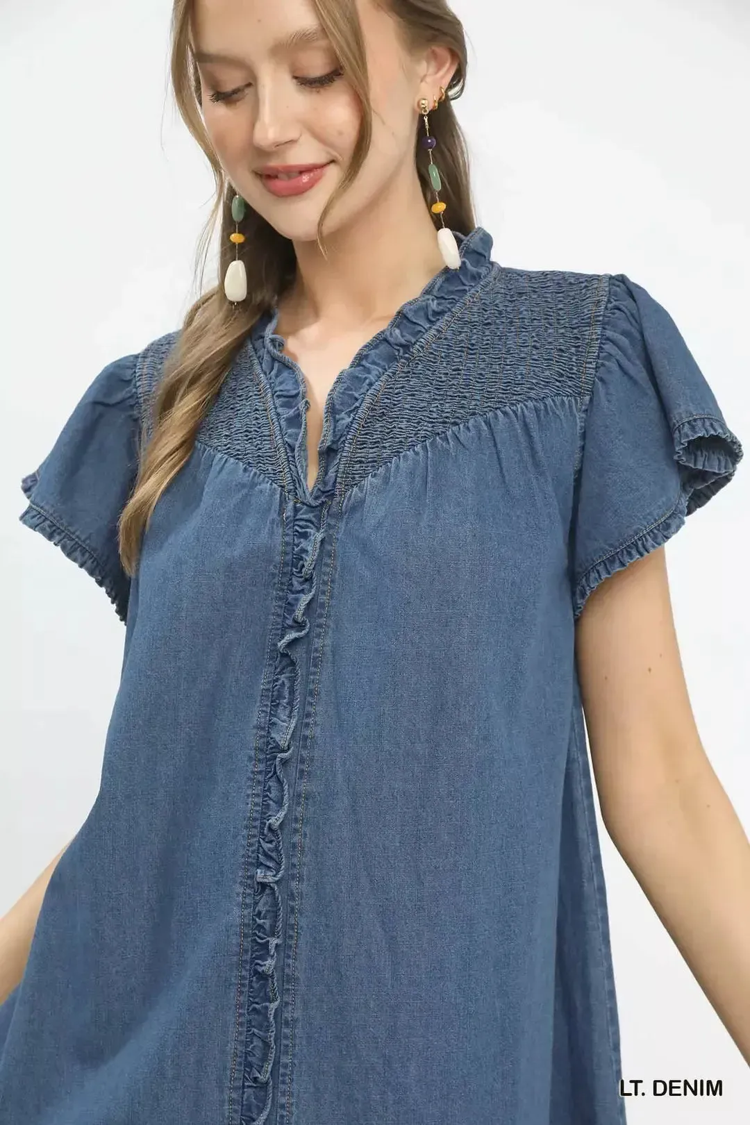 Umgee Ruffled Washed Denim Dress sold by Charming Charlie product image thumbnail 5