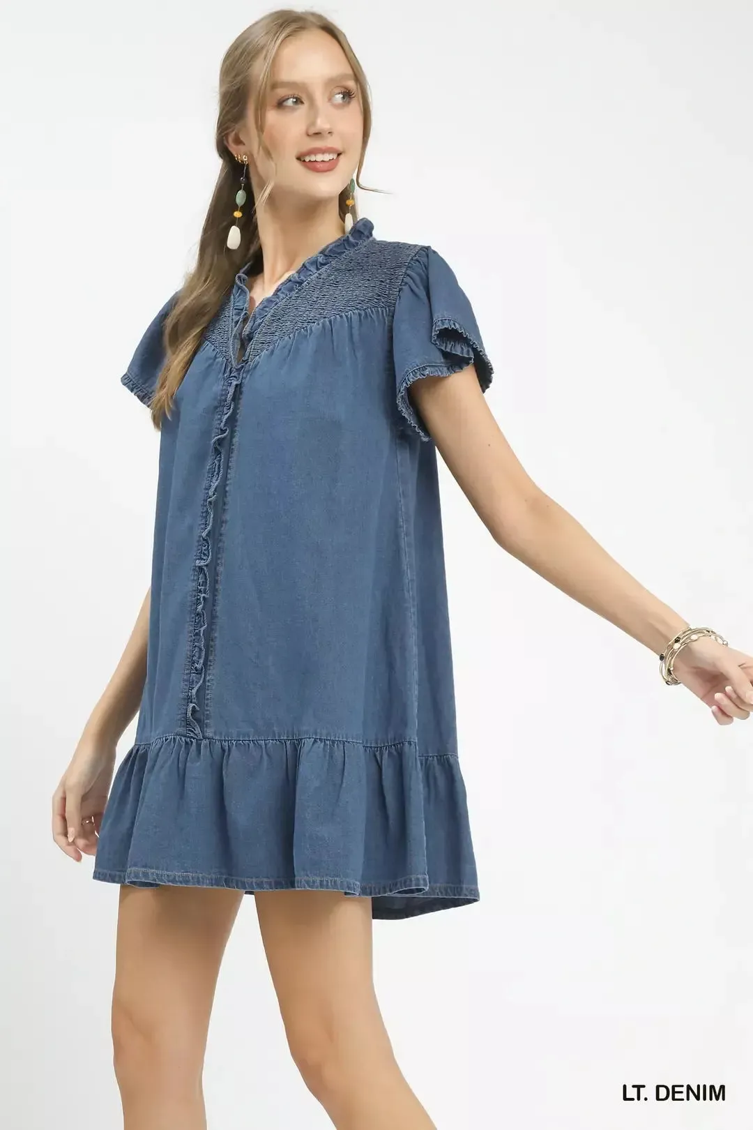 Umgee Ruffled Washed Denim Dress sold by Charming Charlie product image thumbnail 2