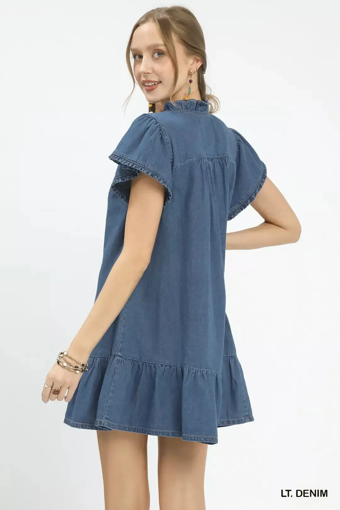 Umgee Ruffled Washed Denim Dress sold by Charming Charlie product image thumbnail 3